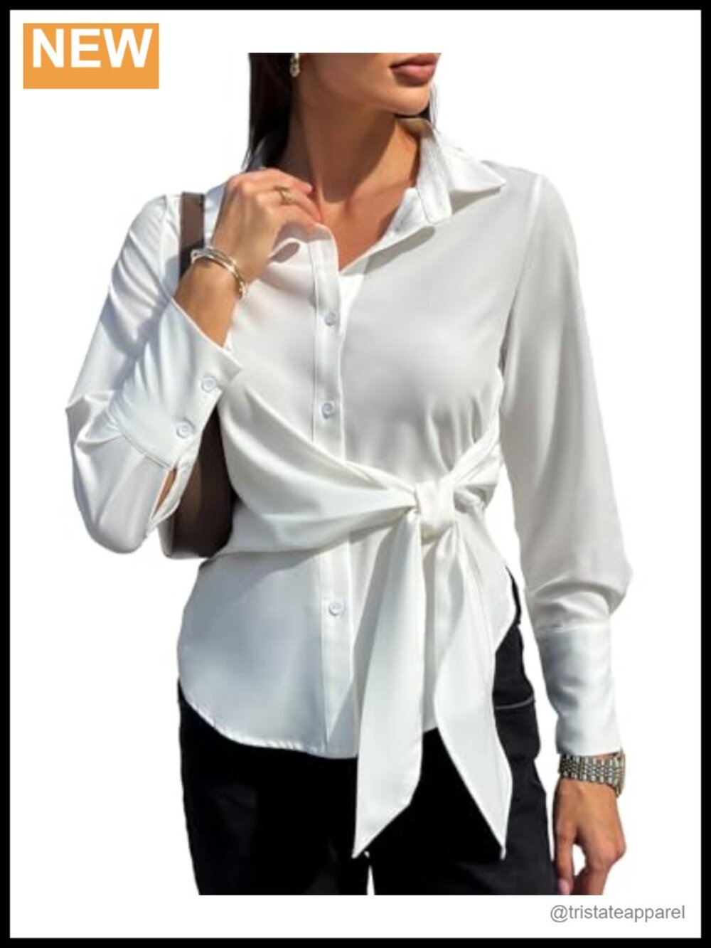 Long Sleeve Button Down Shirt Women Side Tie Casual Work Blouse